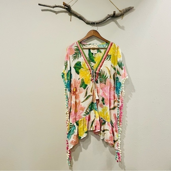 Z&L Europe Tropical Floral Pom Pom Swim Cover - Picture 2 of 10